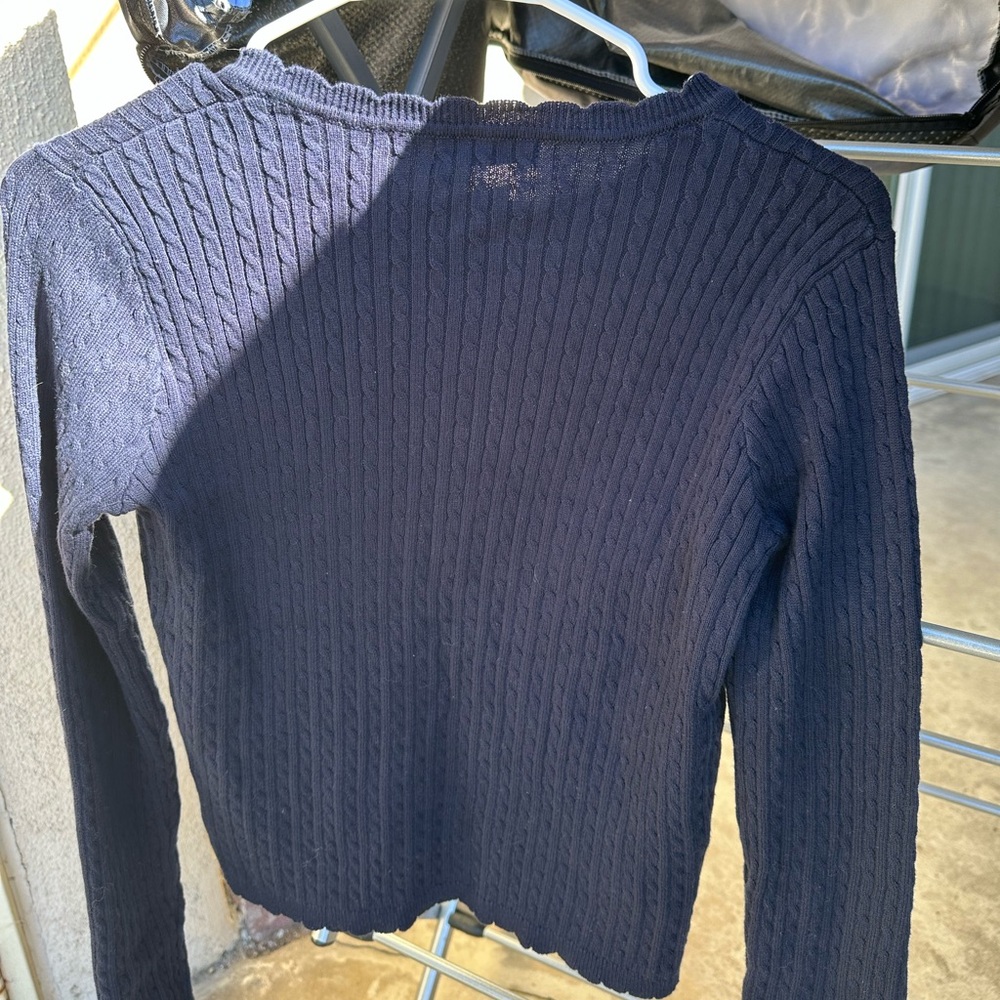 Brandy Melville navy scallop trim Zoe cable knit cardigan with pockets - Picture 3 of 3